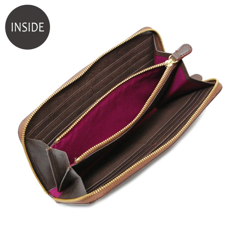 画像5: オリーブレザー ラウンドファスナー長財布 (5)