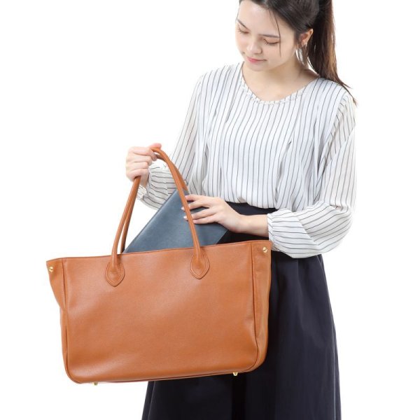 オリーブレザー 横型ラージトートバッグ - バッグアトリエA-LOOK