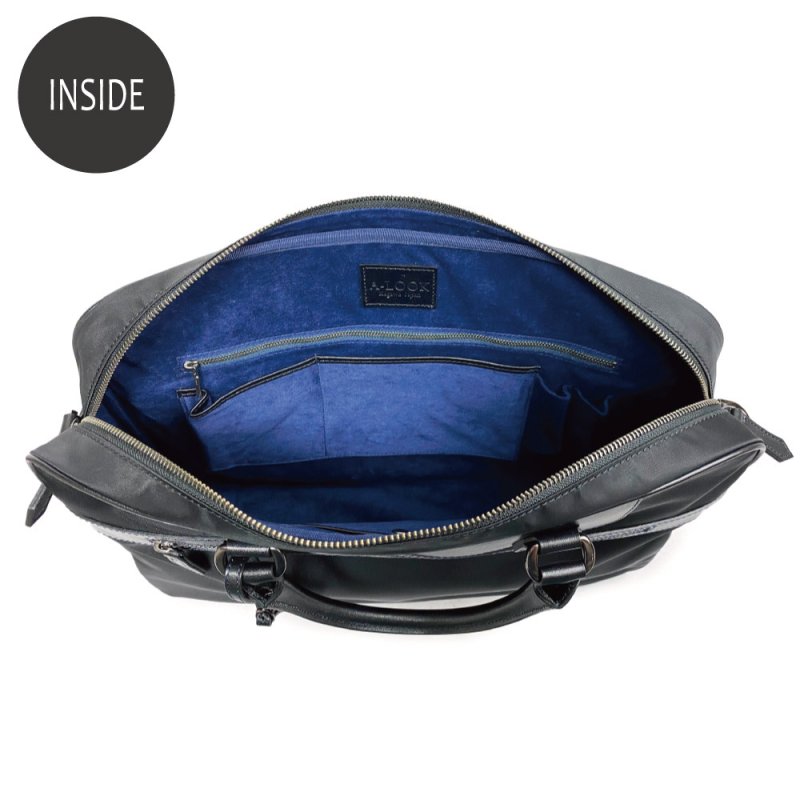 画像6: ムラ染めオリーブレザー×ナイロン 2wayブリーフケース (6)