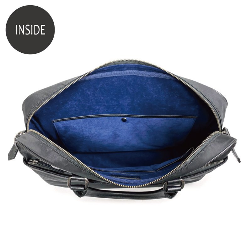 画像4: ムラ染めオリーブレザー×ナイロン 2wayブリーフケース (4)