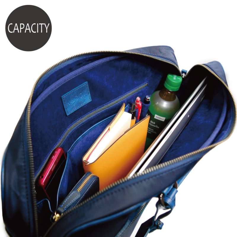 画像5: ムラ染めオリーブレザー×ナイロン 2wayブリーフケース (5)