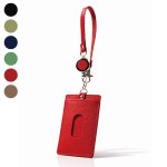 画像1: オリーブレザー リール付き両面パスケース (1)