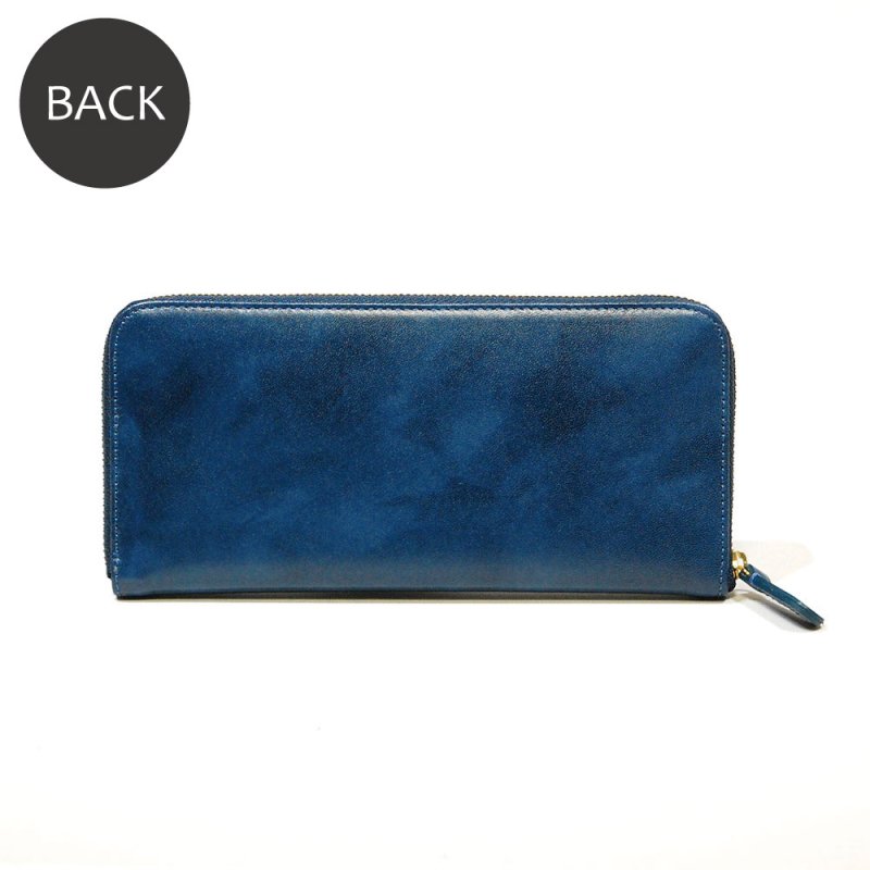 画像6: ムラ染めオリーブレザー ラウンドファスナー長財布 (6)