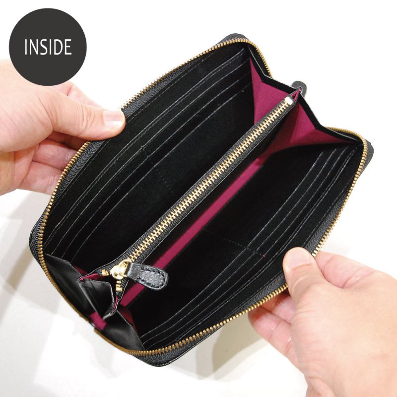 画像7: ムラ染めオリーブレザー ラウンドファスナー長財布 (7)