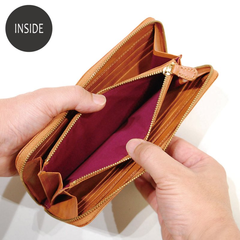 画像9: ムラ染めオリーブレザー ラウンドファスナー長財布 (9)