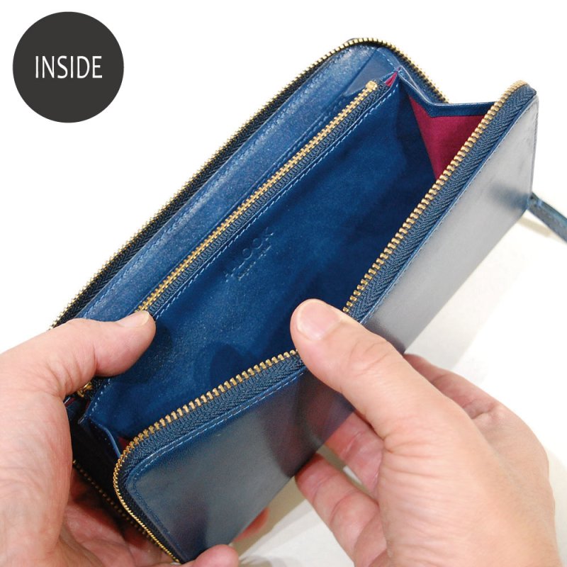 画像8: ムラ染めオリーブレザー ラウンドファスナー長財布 (8)