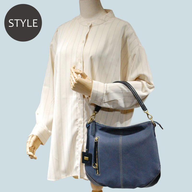 画像8: デニム調レザー 2wayスレンダーショルダーバッグ (8)