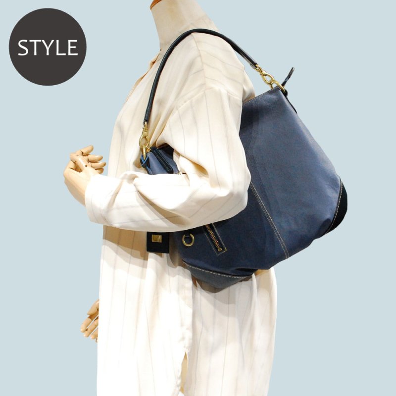 画像9: デニム調レザー 2wayスレンダーショルダーバッグ (9)