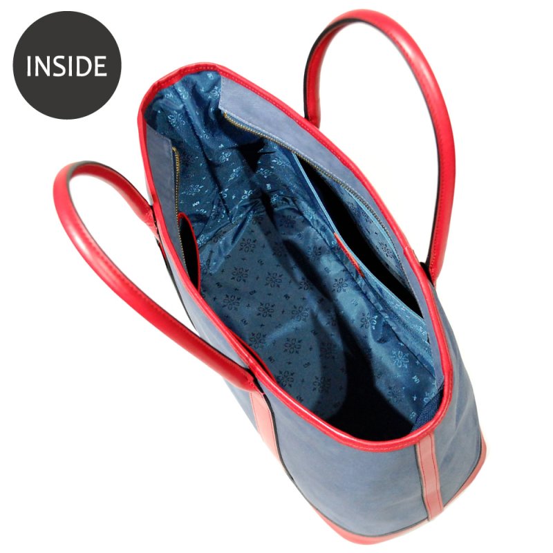 画像11: デニム調レザー ファスナー付き B5トートバッグ (11)