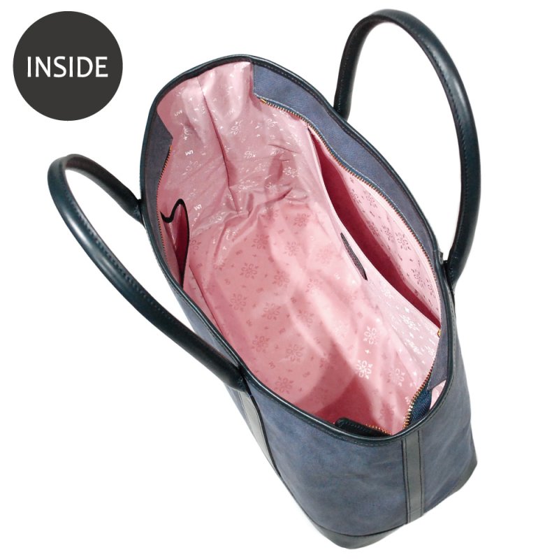 画像13: デニム調レザー ファスナー付き B5トートバッグ (13)