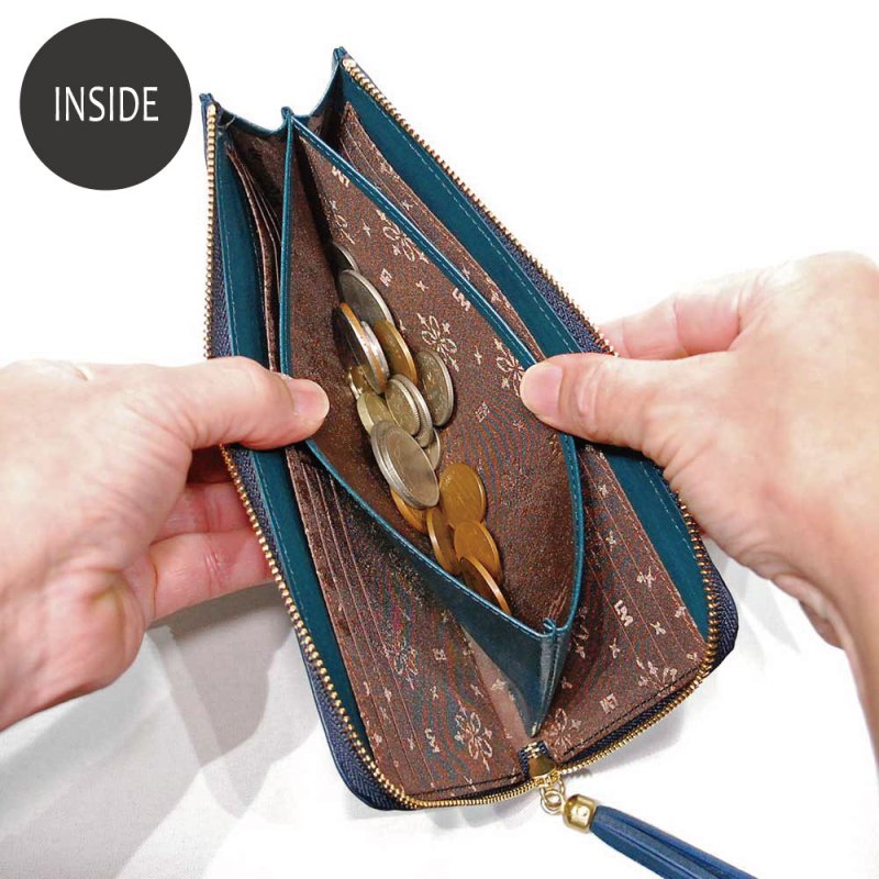 画像8: 手袋用ソフトレザーで作った L字ファスナー長財布 (8)