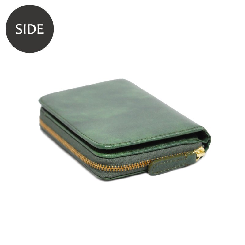 画像3: ムラ染めオリーブレザー ラウンドファスナー短財布 (3)