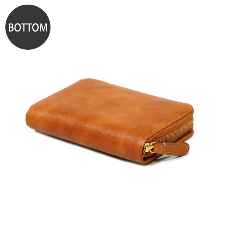 画像4: ムラ染めオリーブレザー ラウンドファスナー短財布 (4)