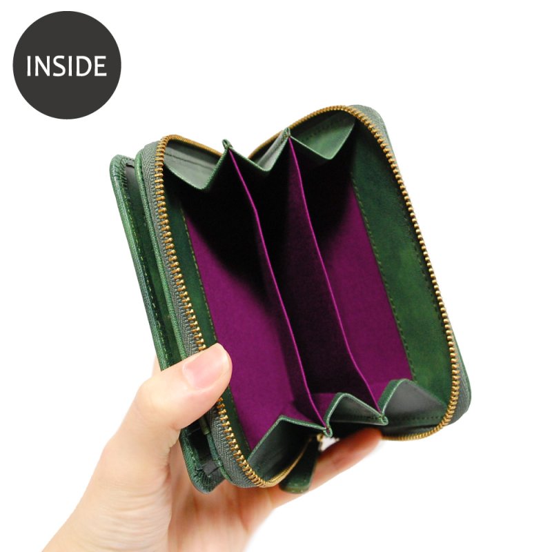 画像6: ムラ染めオリーブレザー ラウンドファスナー短財布 (6)