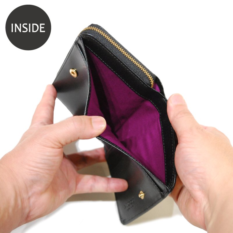 画像7: ムラ染めオリーブレザー ラウンドファスナー短財布 (7)