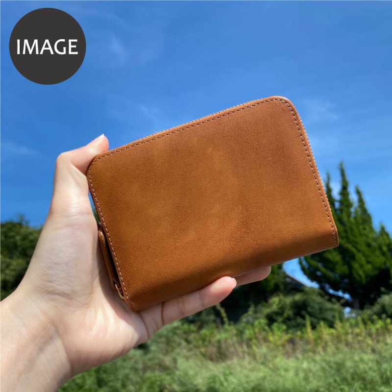 画像8: ムラ染めオリーブレザー ラウンドファスナー短財布 (8)