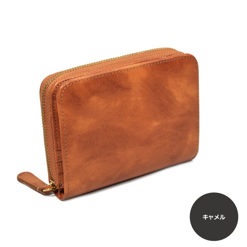 画像10: ムラ染めオリーブレザー ラウンドファスナー短財布 (10)