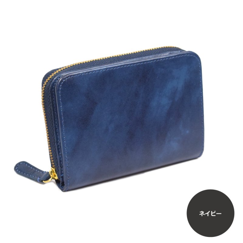 画像12: ムラ染めオリーブレザー ラウンドファスナー短財布 (12)