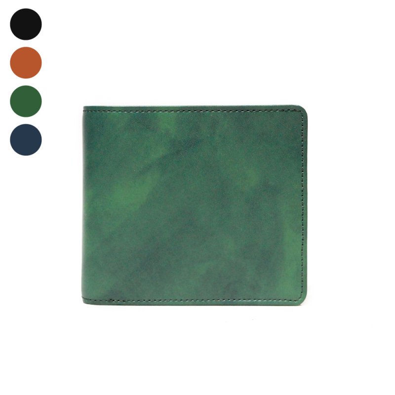 画像1: ムラ染めオリーブレザー 2つ折り財布 (1)