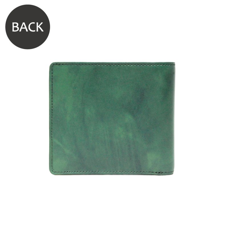 画像2: ムラ染めオリーブレザー 2つ折り財布 (2)