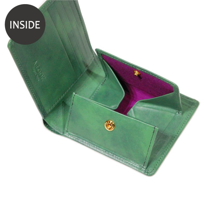 画像5: ムラ染めオリーブレザー 2つ折り財布 (5)