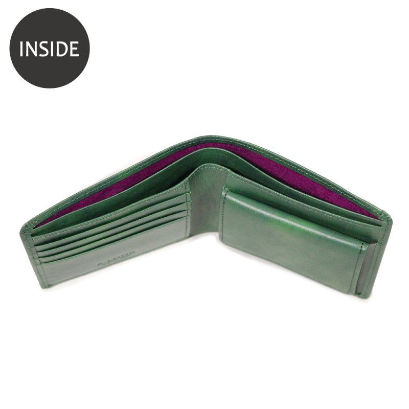 画像6: ムラ染めオリーブレザー 2つ折り財布 (6)
