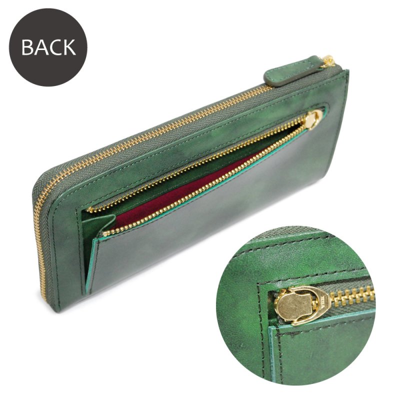 画像9: ムラ染めオリーブレザー L字ファスナーマチ付き長財布 (9)